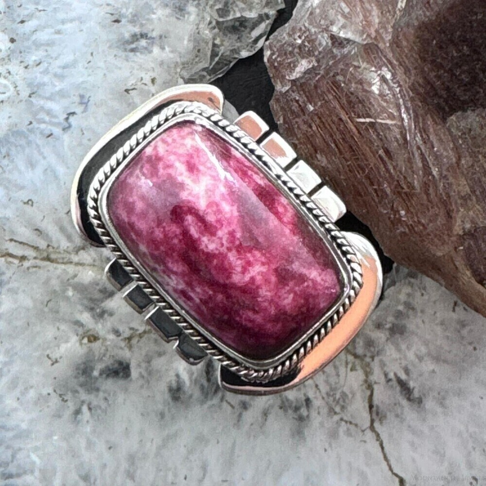 Sterling Southwestern Style Rectangle Thulite Decorated Ring Size 9.5 For Women